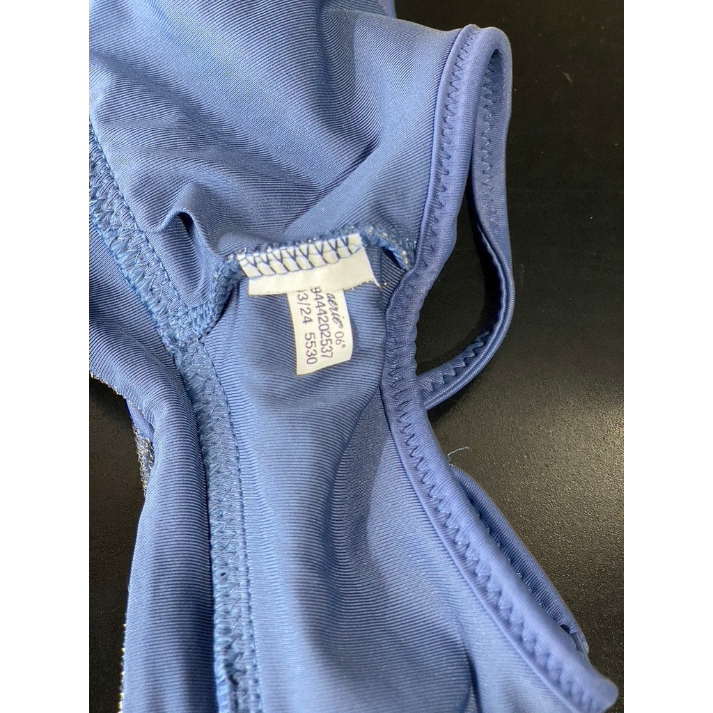 AMERICAN EAGLE AERIE Women's Marbled Blue Sparkle Straight Scoop Bikini Top SZXS
