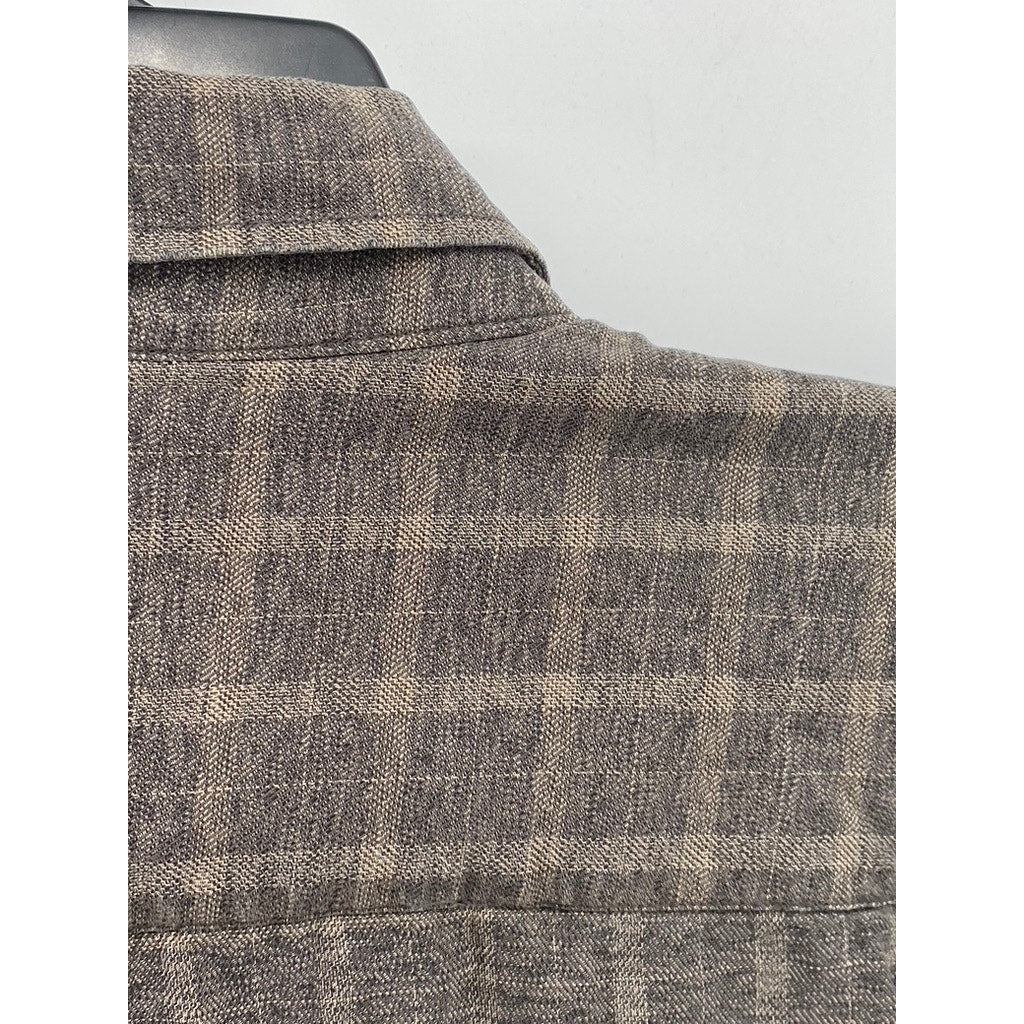 GEOFFREY BEENE Men's Brown Plaid Regular-Fit Button-Down Long Sleeve Shirt SZ L