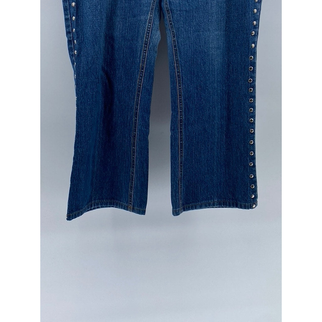 NO EXCUSES Women's Medium Blue Studded Side Five-Pocket Wide-Leg Jeans SZ 11/12