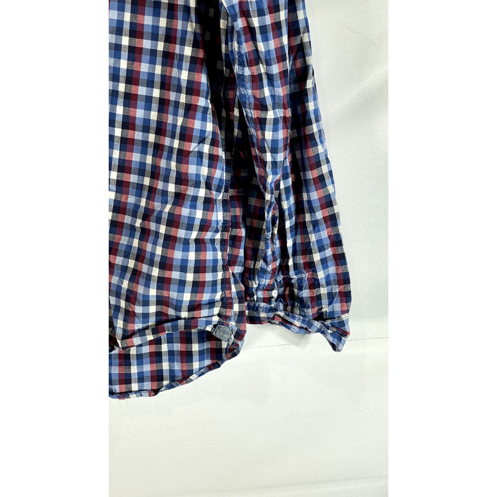 GAP Men's Multicolor Mini Check Regular-Fit Long Sleeve Button-Up Shirt SZ L
