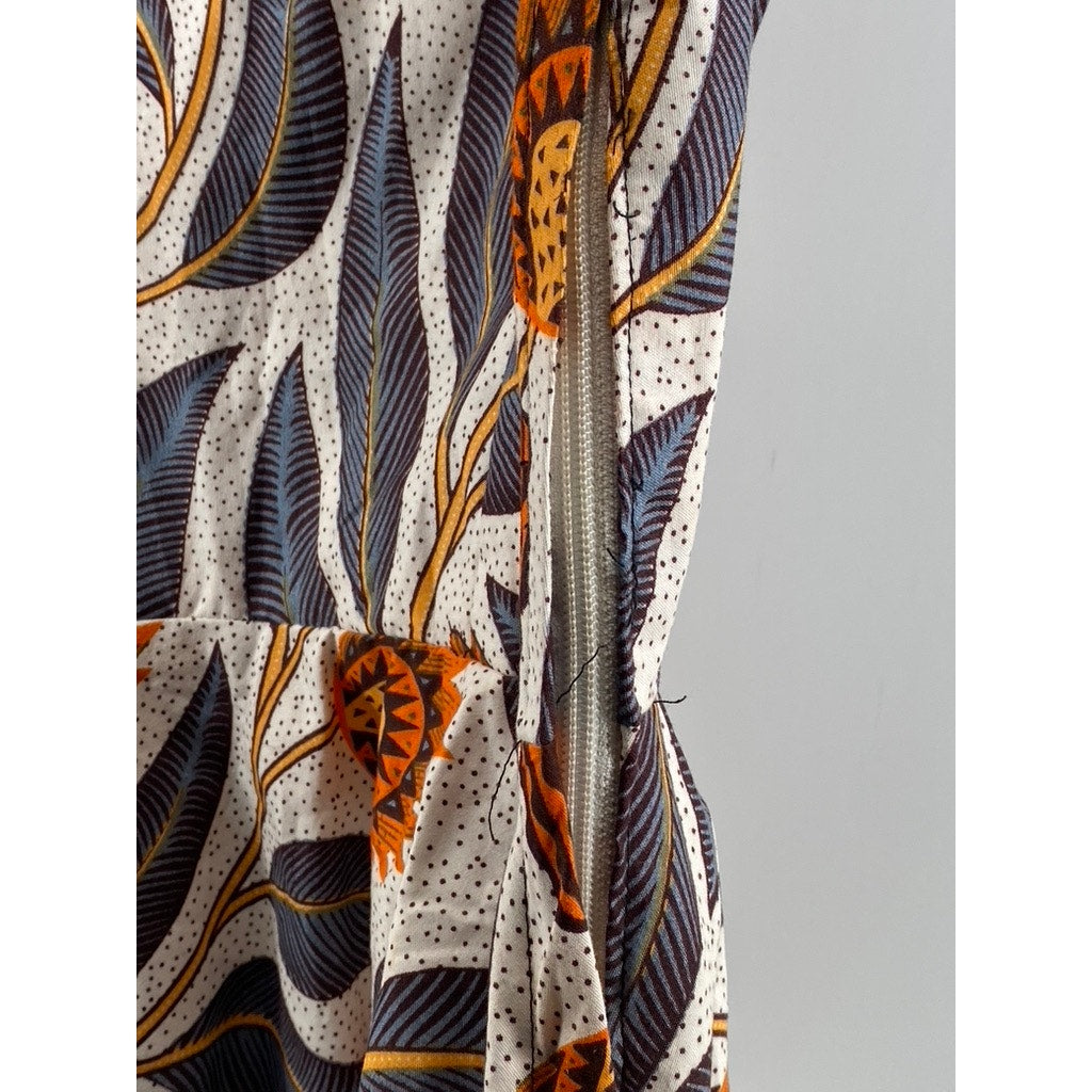 UNBRANDED Women's Brown Floral Print V-Neck Faux-Wrap Short Sleeve Top SZ S