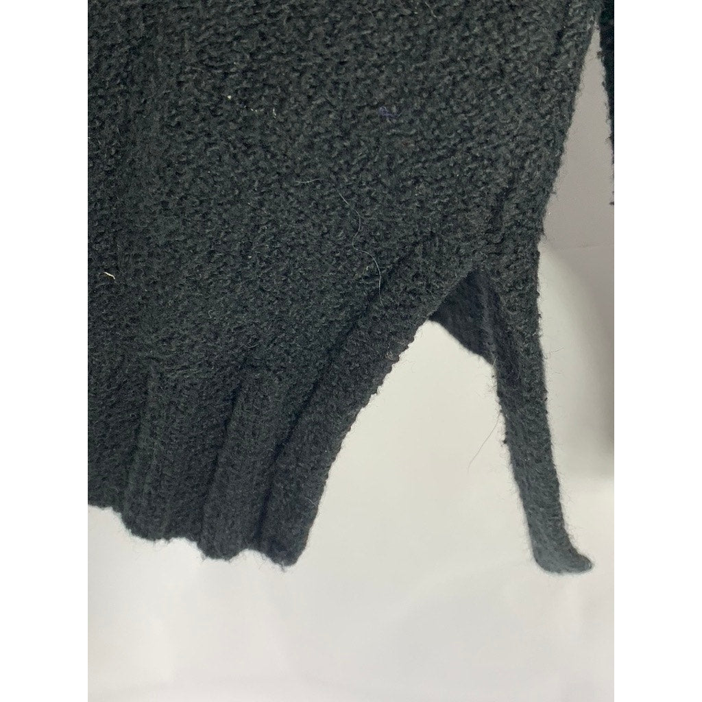PILCRO Women's Black Solid V-Neck Wide-Cuff Knit Pullover Sweater SZ S