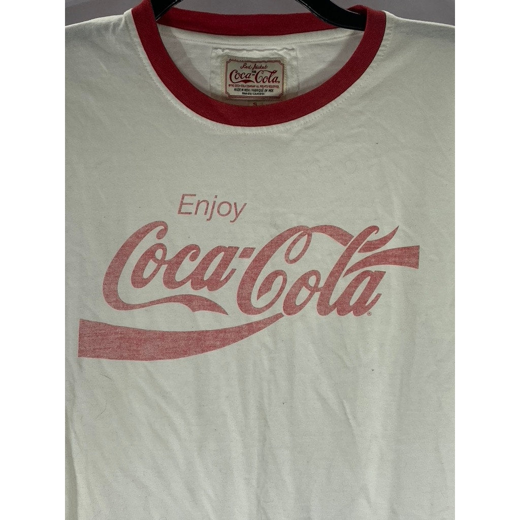 RED JACKET FOR COCA COLA Men's White-Red Logo Crewneck Short Sleeve T-Shirt SZ S