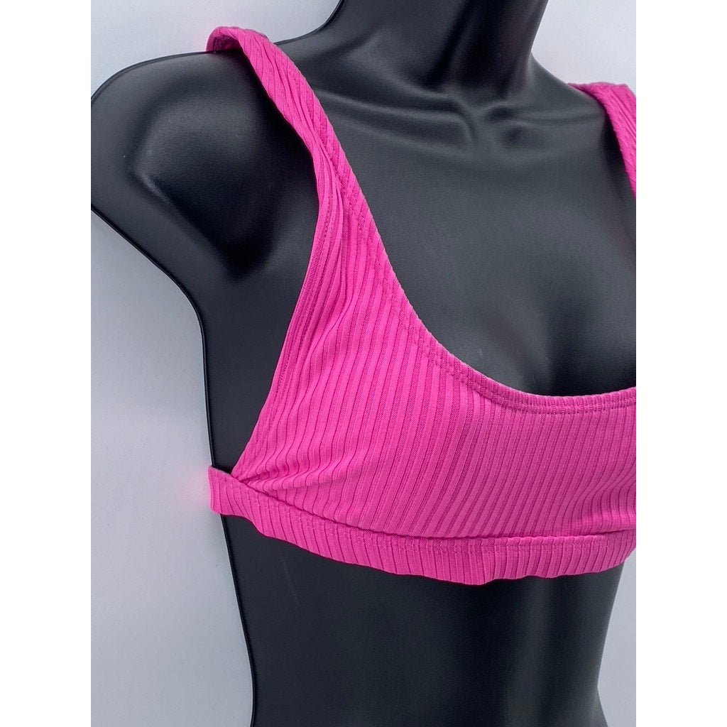 UNBRANDED Women's Pink Ribbed Scoop-Neck Bikini Top SZ S