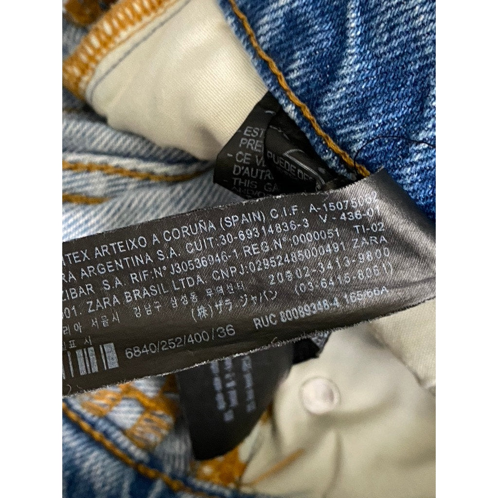 ZARA Women's Straight-Leg High-Rise Denim Frayed Jeans SZ 4