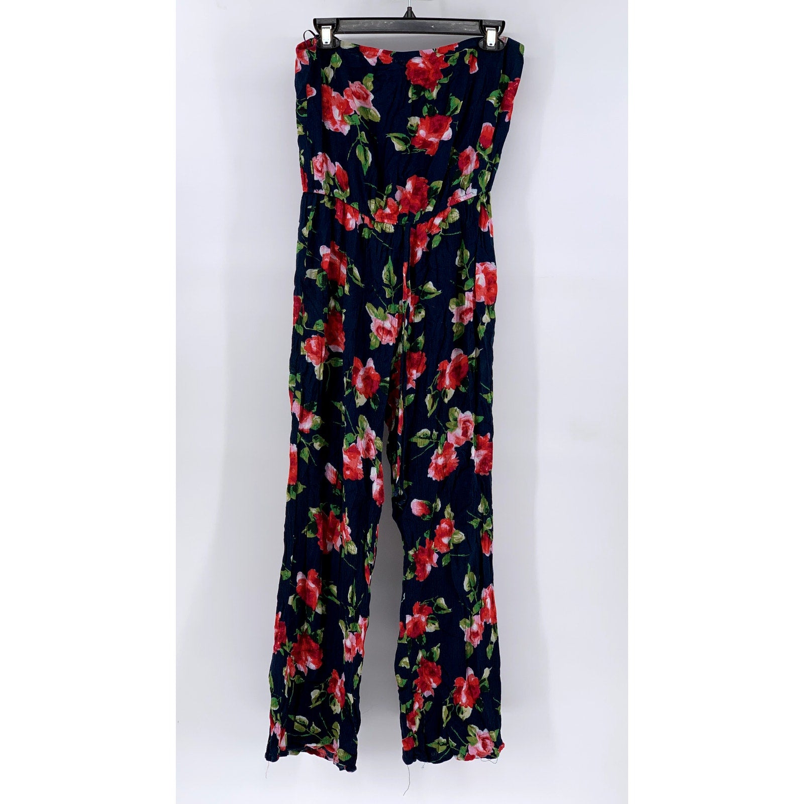 AMBIANCE APPAREL Women's Green-Floral Strapless Jumpsuit SZ M