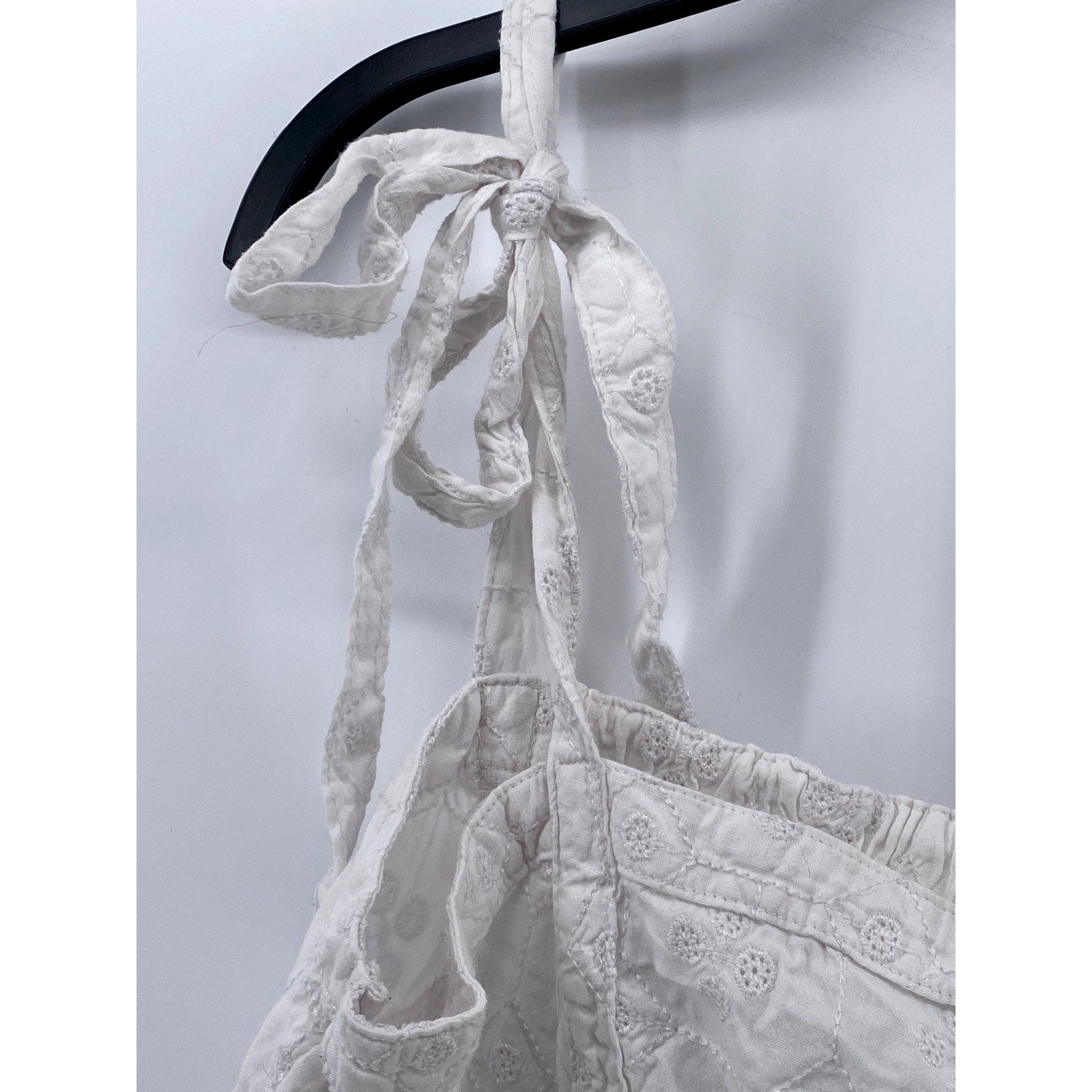 OLD NAVY Women's White Calla Lily Straight Neck Tie-Sleeve Mini Babydoll Dress S