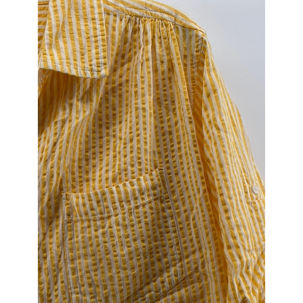 MAINSTREET BLUES Women's Vintage Yellow-White Striped Button-Up Top SZ M