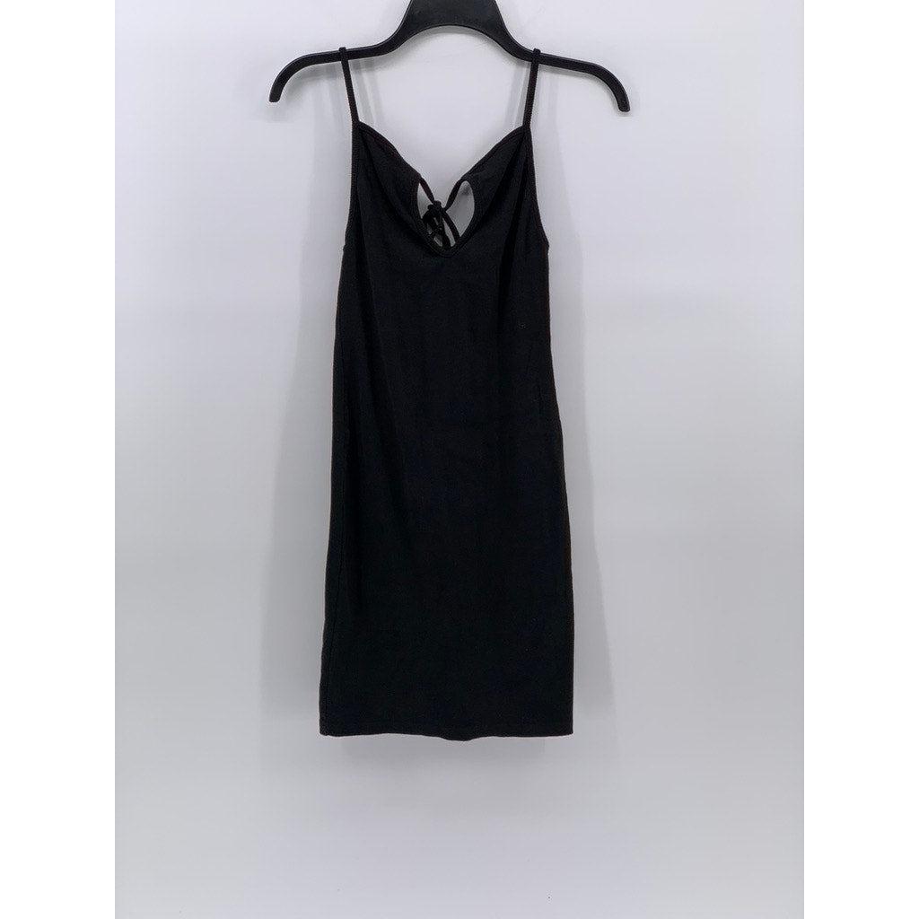 ZARA Women's Black Cutout Tie-Front Spaghetti Strap Casual Knee Length Dress SZM