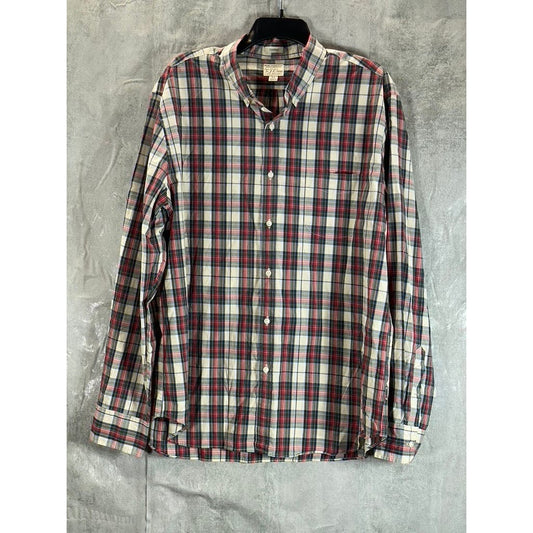 J.CREW Men's Red Plaid Stretch Classic-Fit Secret Wash Cotton Poplin Shirt SZ XL