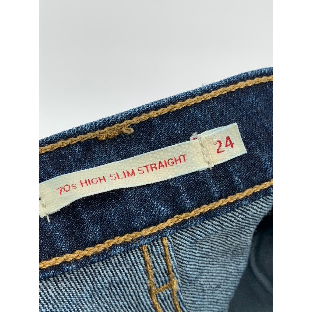 LEVI'S PREMIUM Women's Dark Blue Denim 70's High-Rise Slim Straight Jeans SZ 24