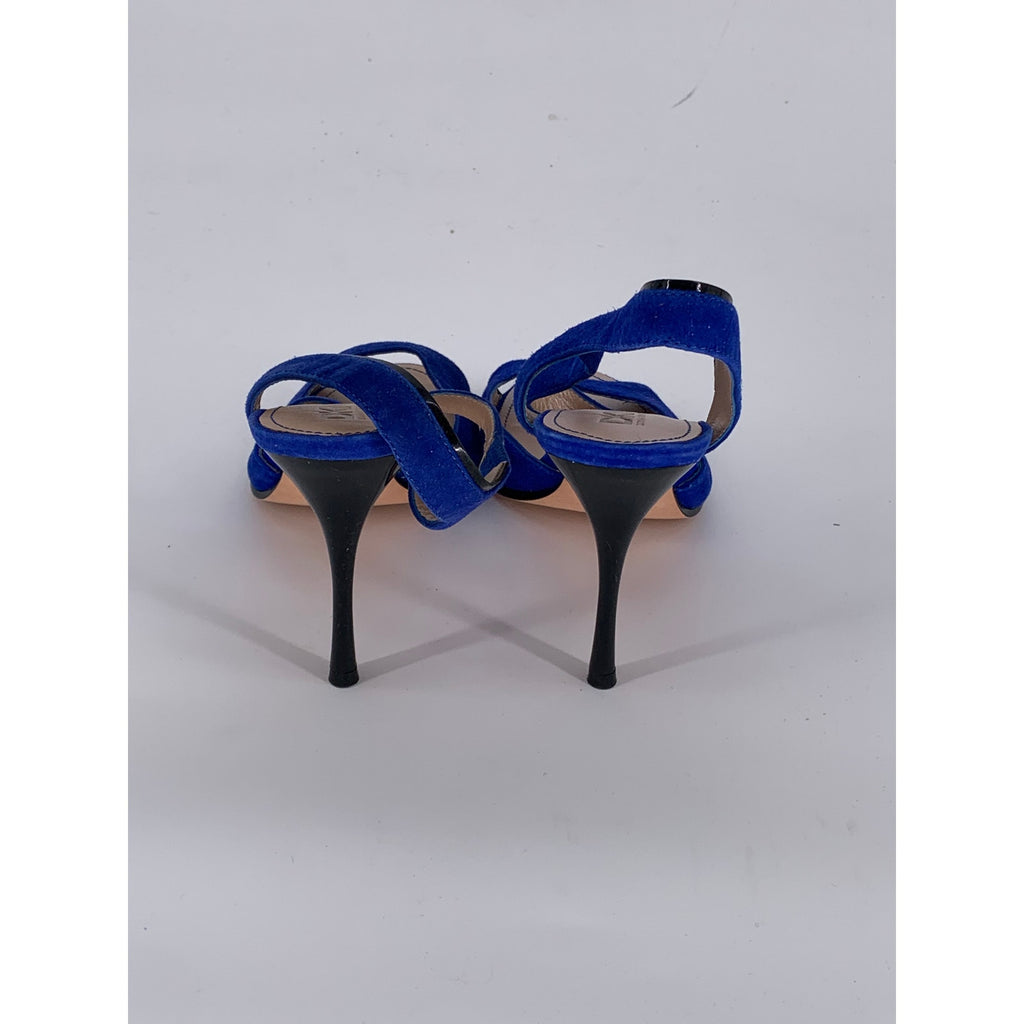 DKNY Women's Cobalt Blue Suede Leather Open-Toe Ankle Strap Stiletto Heels SZ 7