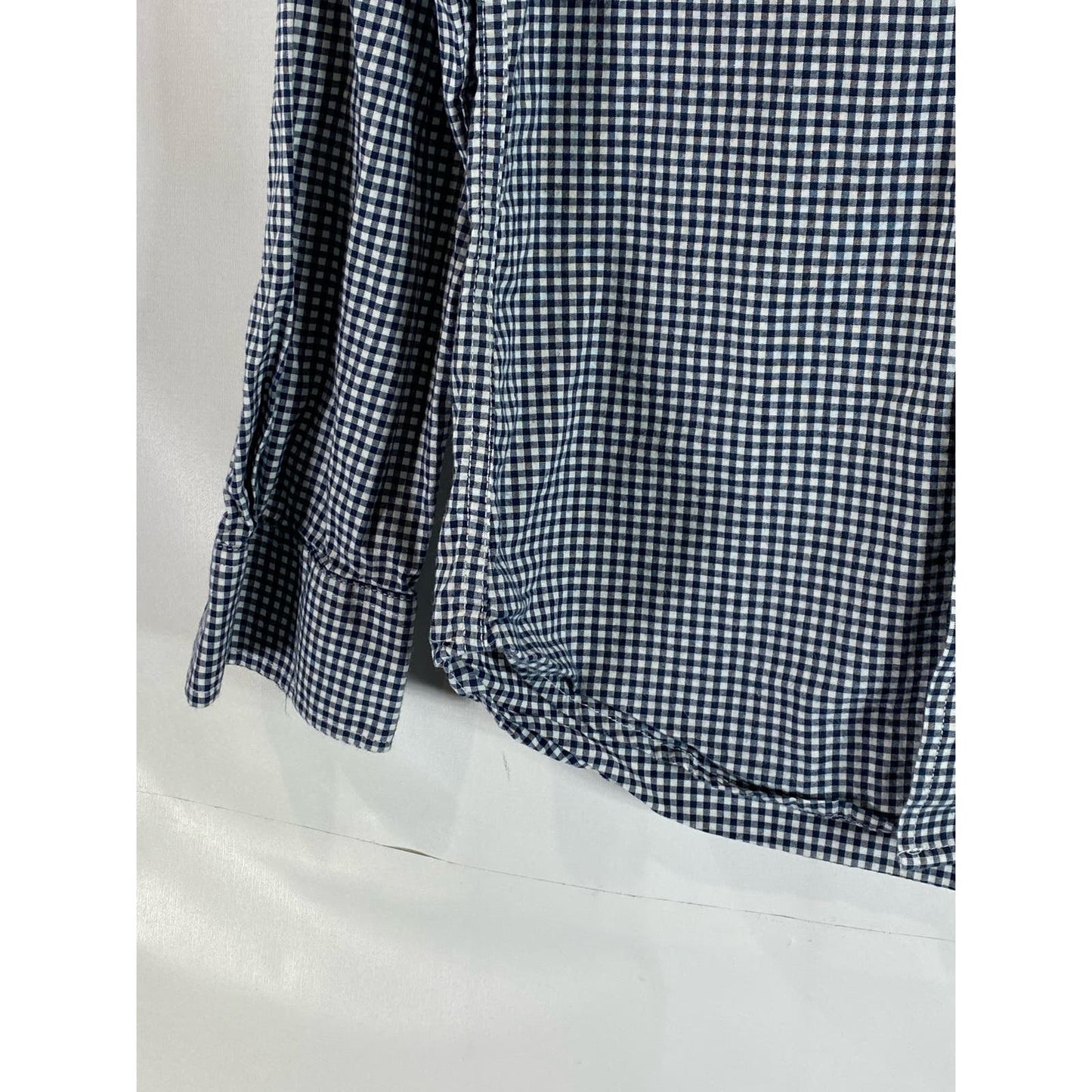 GOODFELLOW & CO Men's Navy/White Gingham Every Wear Slim-Fit Poplin Shirt SZ S