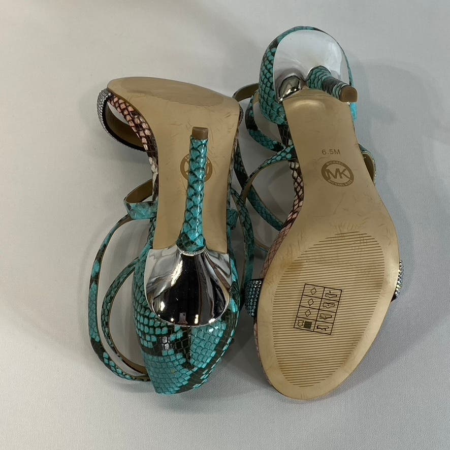 MICHAEL MICHAEL KORS Women's Teal/Tan Astrid Embellished Snake Sandals SZ 6.5