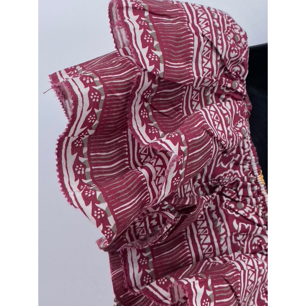 LOVE THE LABEL Women's Red Printed Ruffle One-Shoulder Smocked Top SZ M