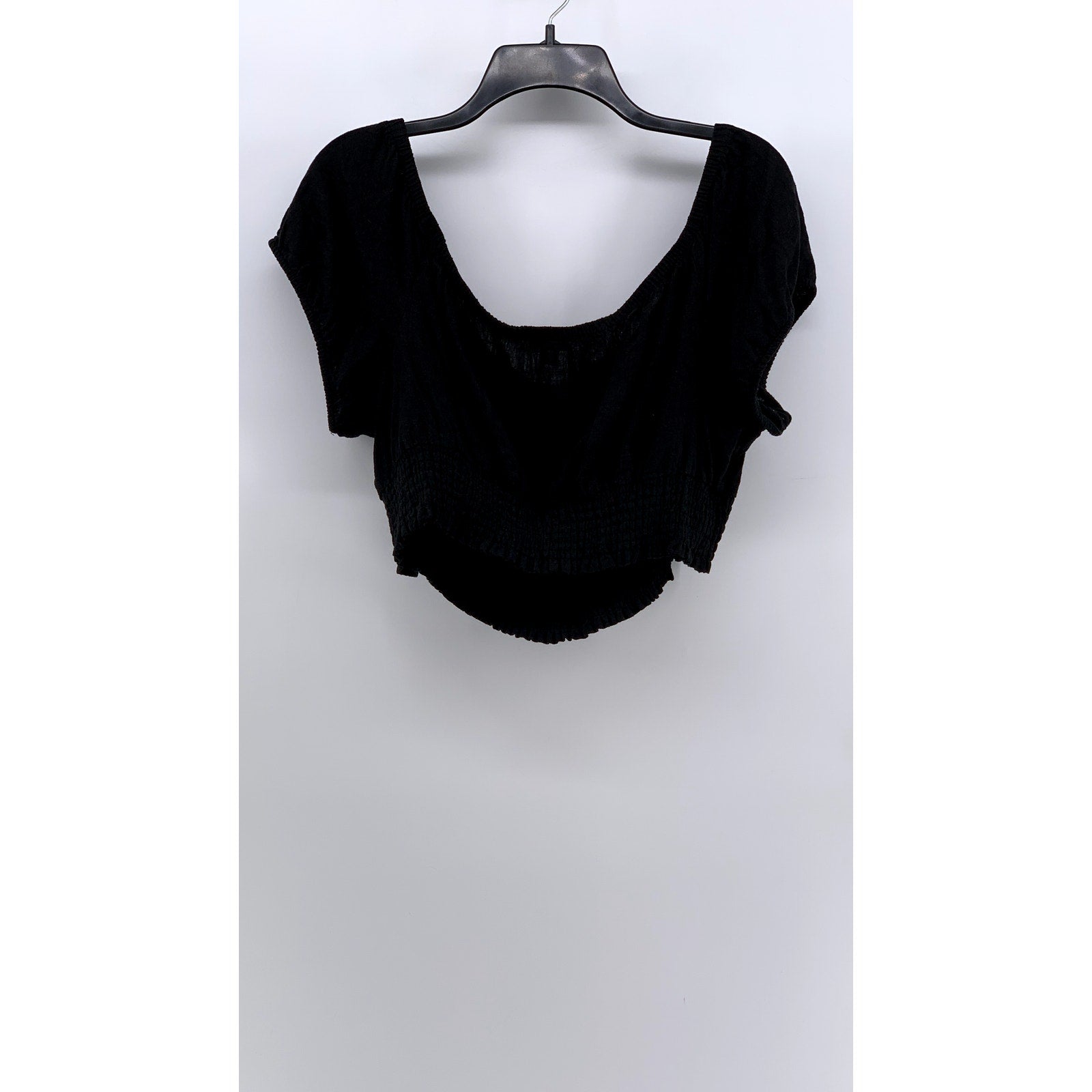 TORRID Women's Black Plus Linen Blend Off-The-Shoulder Smocked Crop Top SZ 1