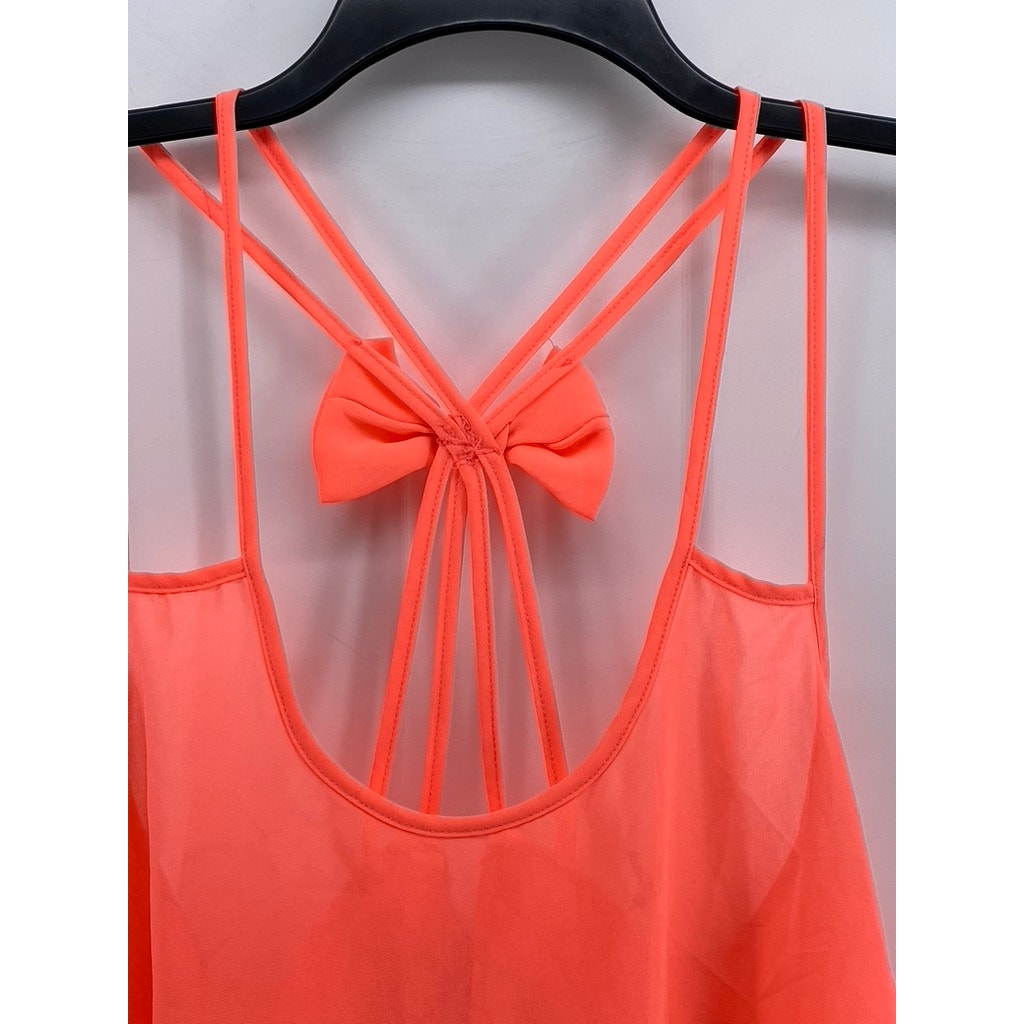 RUE 21 Women's Orange Sheer Cross-Back Bow Sheer Tank Top SZ L