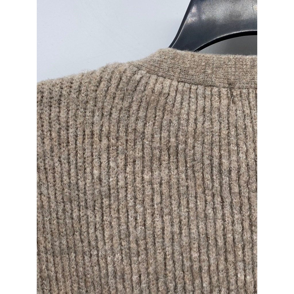 PINCH Women's Tan Rib Knit V-Neck Long Sleeve Button-Up Cuffed Cardigan SZ M/L