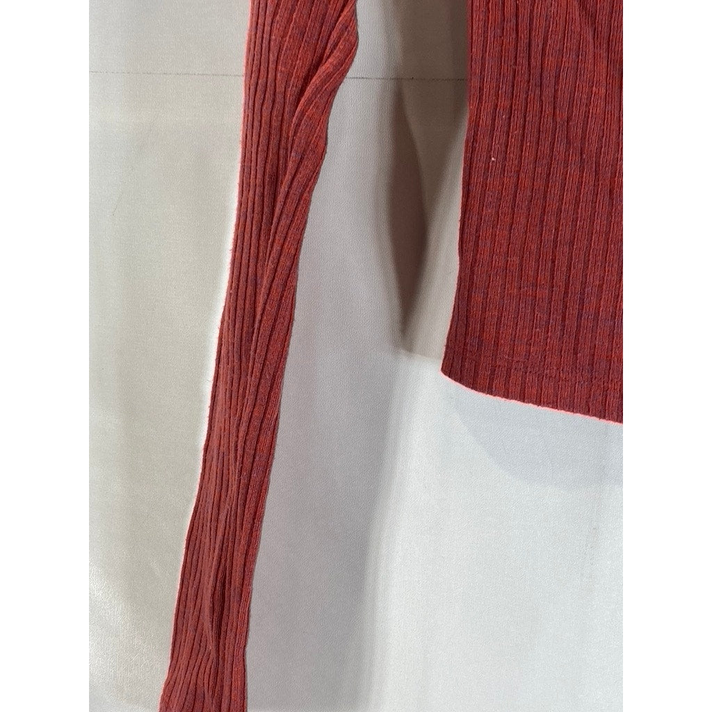 URBAN OUTFITTERS Women's Red Ribbed Square-Neck Long Sleeve Crop Top SZ S
