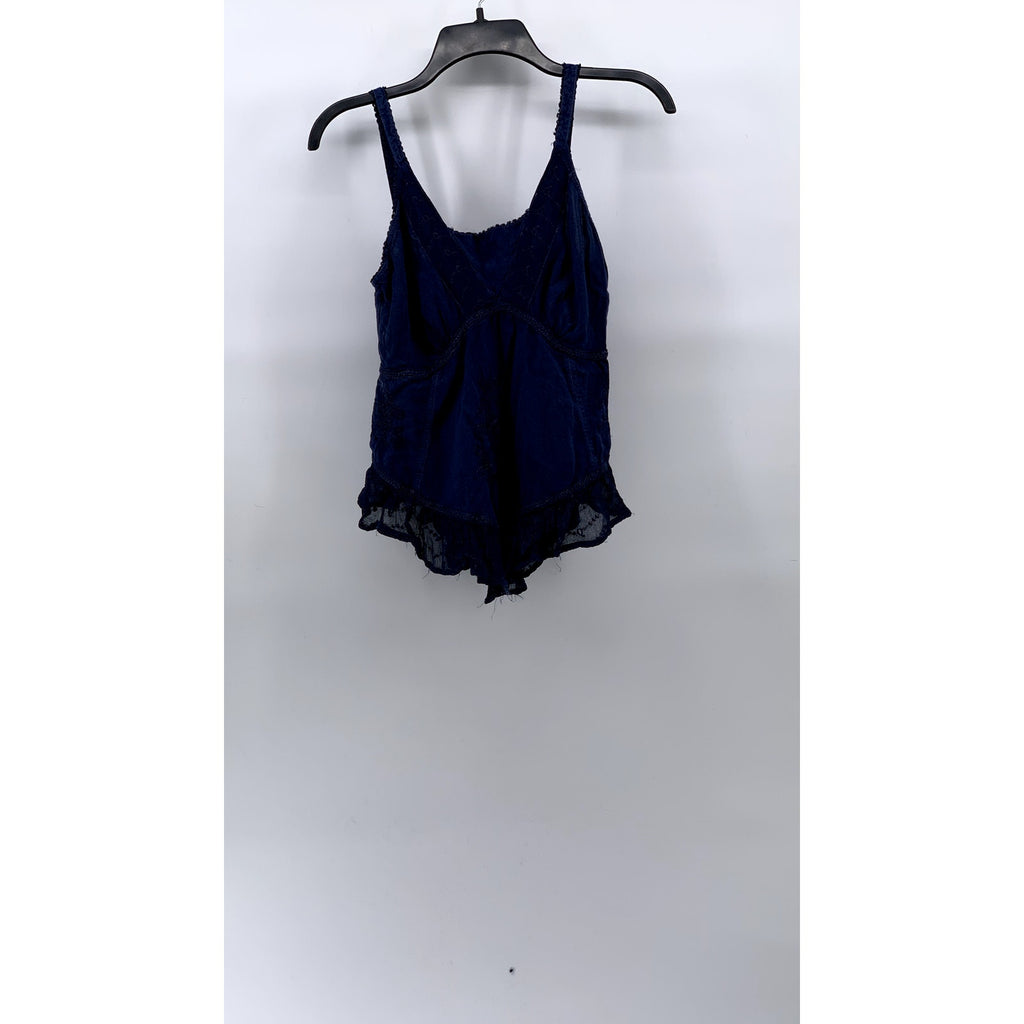 REBELLION Women's Navy Blue Lace-Trim V-Neck Smocked Tank Top SZ M