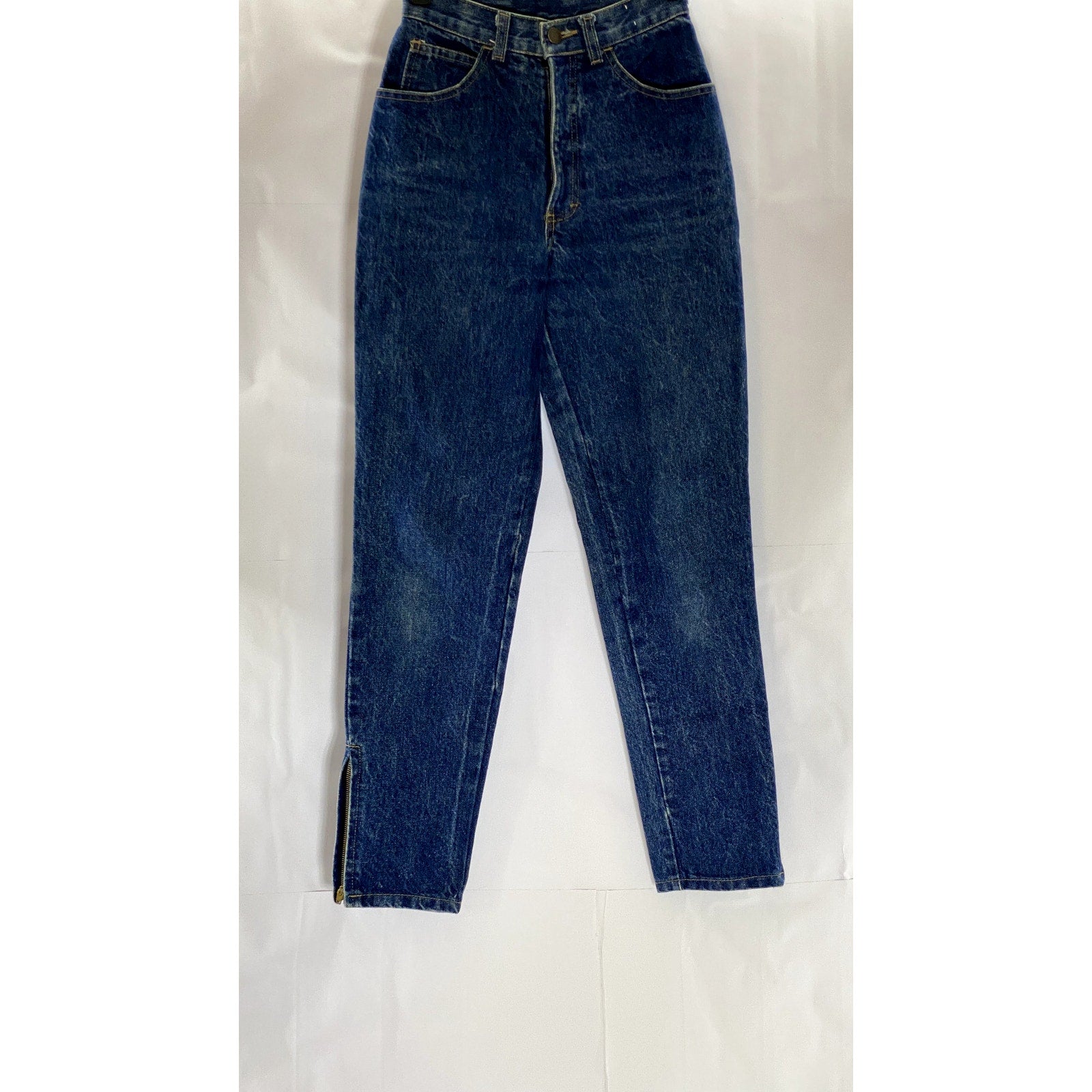 TROUSERS UP Women's Vintage Dark Blue Denim Zipper-Hem Slim-Leg Jean SZ 5/6