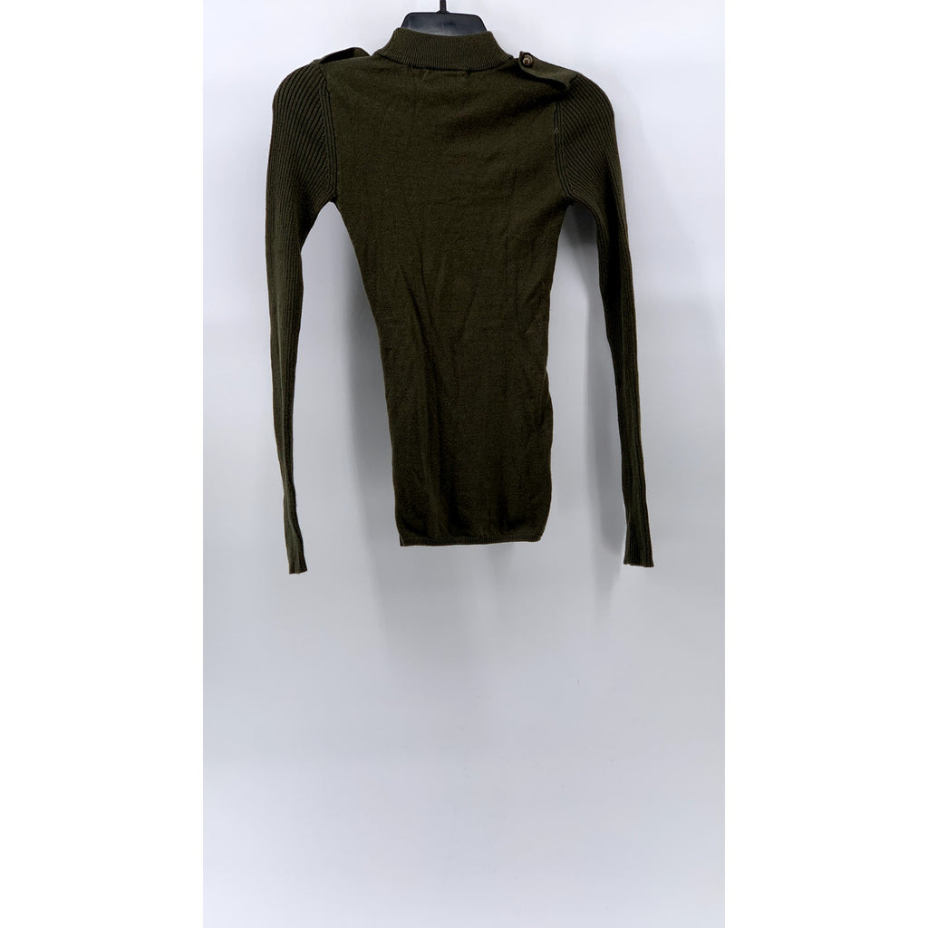L.O.G.G. Women's Olive Green Ribbed Tab-Button Long Sleeve Turtleneck Top SZ XS