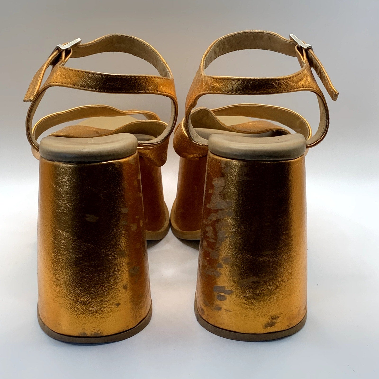 INTENTIONALLY Women's Orange Metallic John Platform Block-Heel Heels SZ 10.5