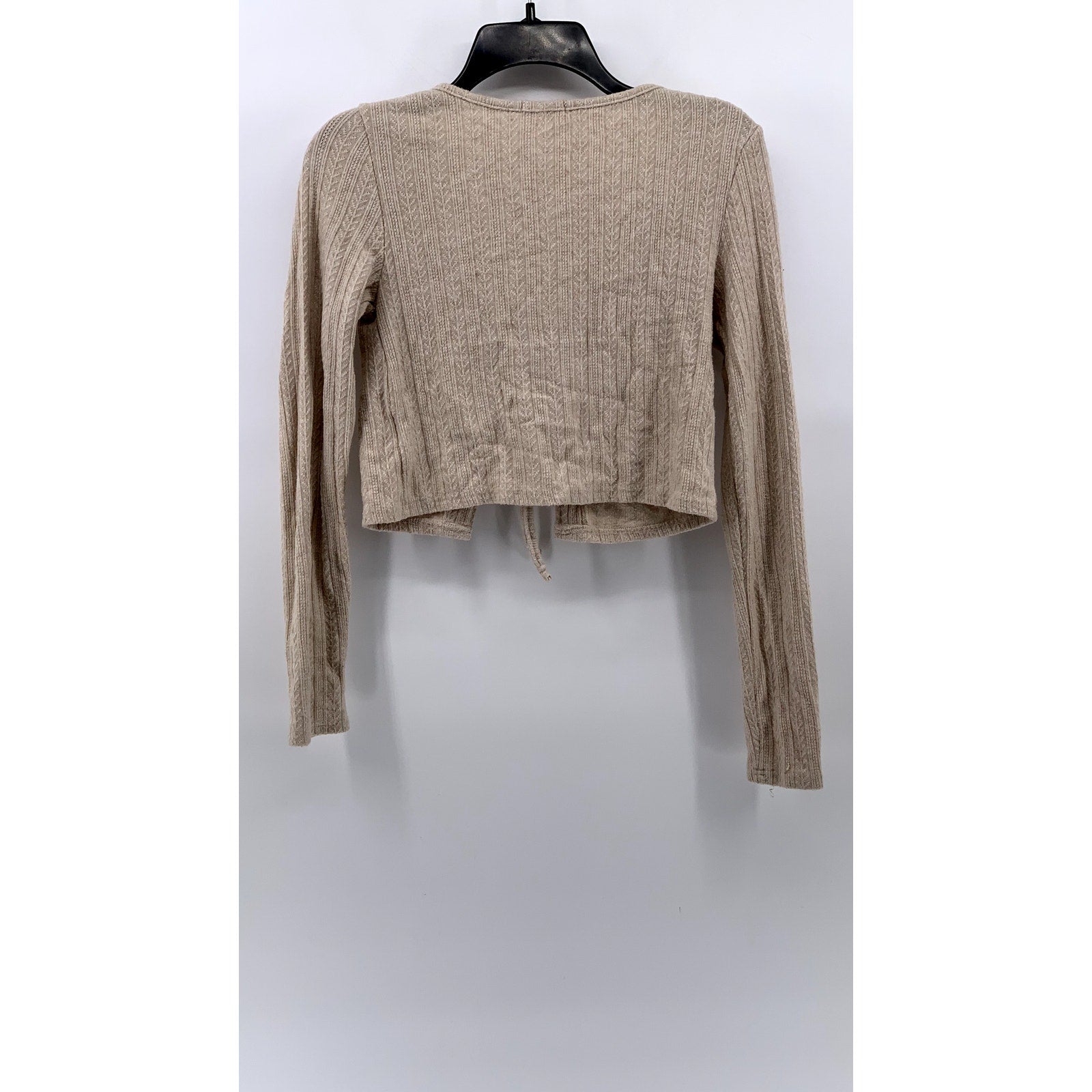 URBAN VINE Women's Beige Open Front Tie Long Sleeve Crop Top SZ L