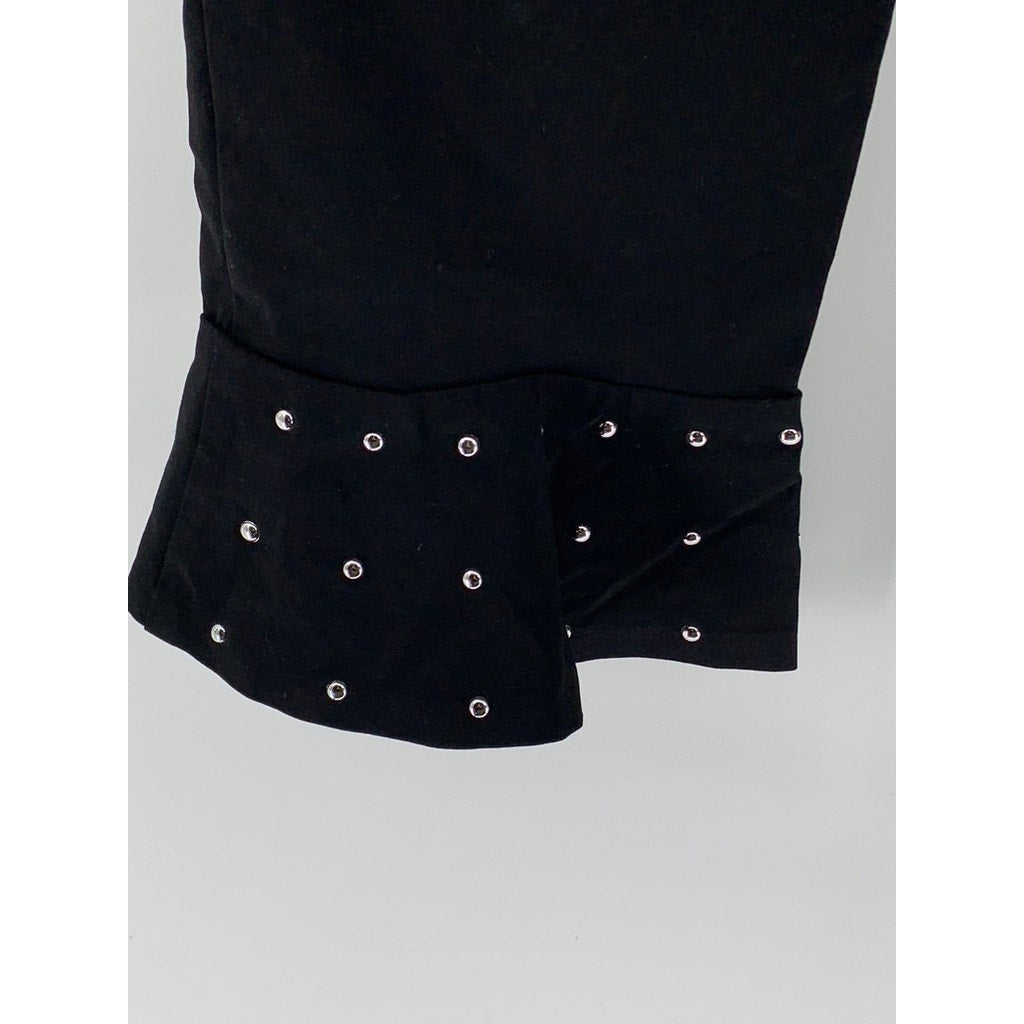 INC INTERNATIONAL CONCEPTS Black Rhinestone Ruffle-Hem Cropped Pants SZ 16