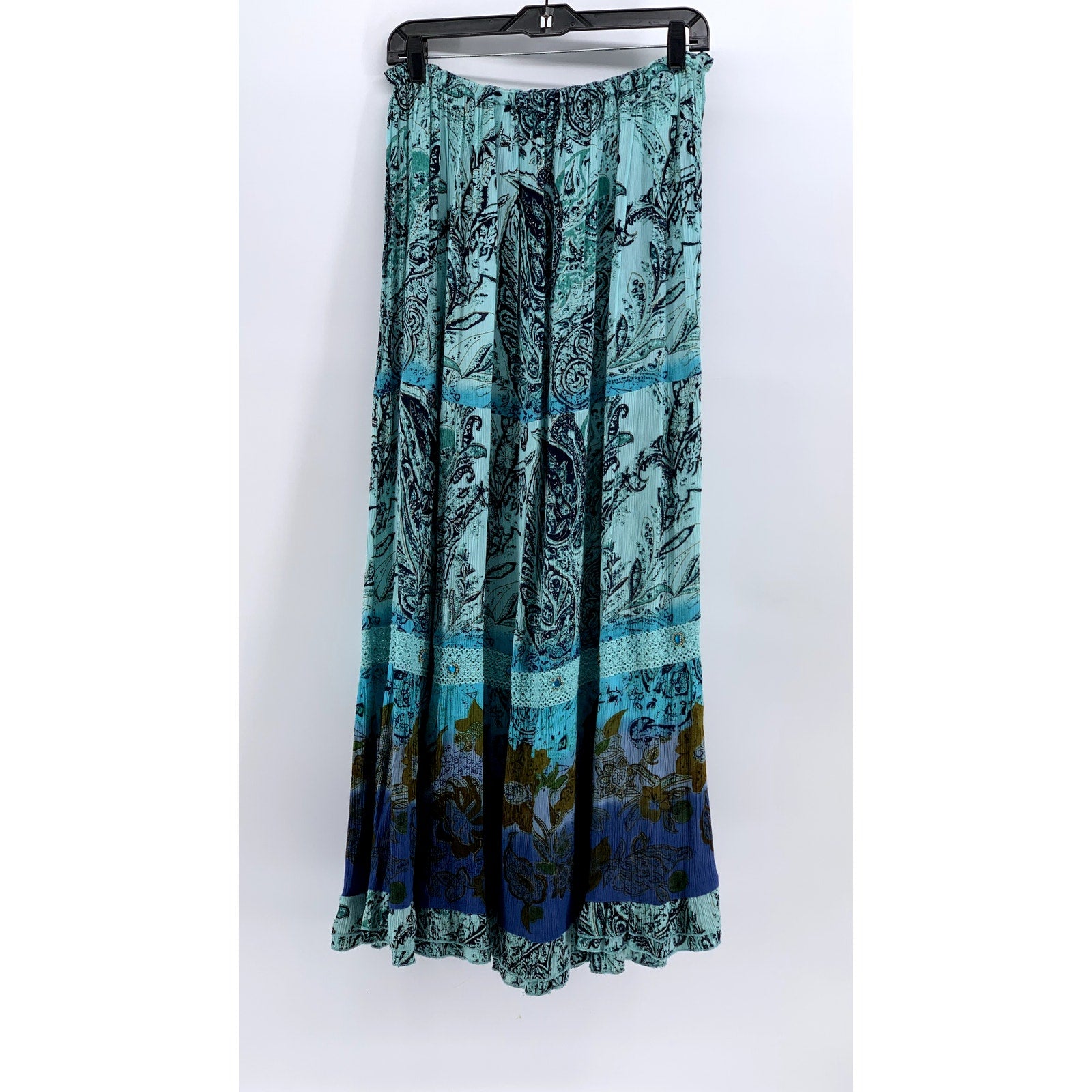 FORBIDDEN LOS ANGELES Women's Blue Ombre Printed Lace Maxi Skirt SZ XL