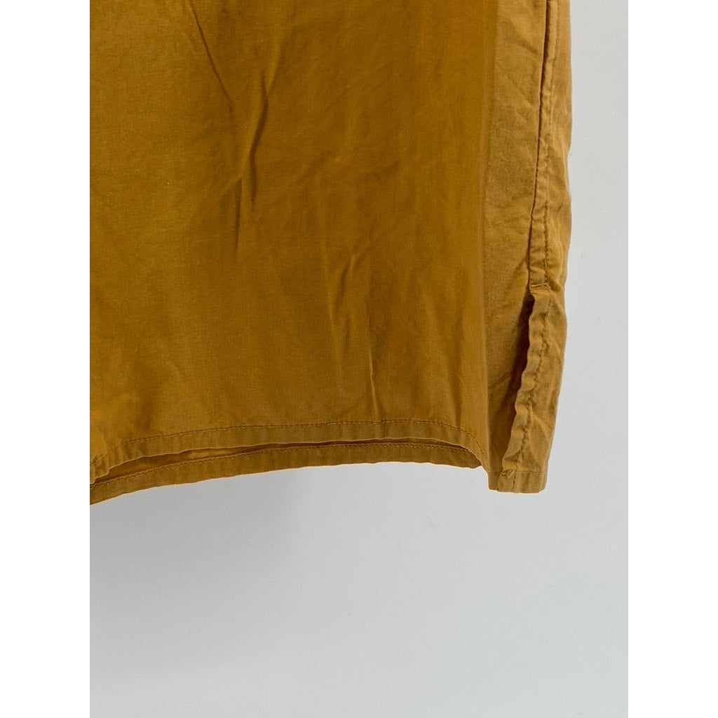 UNIQLO Men's Mustard Yellow Open-Collar Short Sleeve Button-Up Shirt SZ S