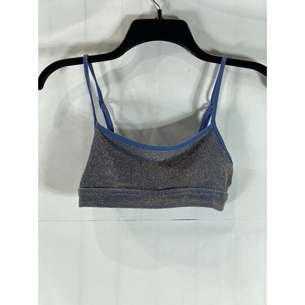 AMERICAN EAGLE AERIE Women's Marbled Blue Sparkle Straight Scoop Bikini Top SZXS