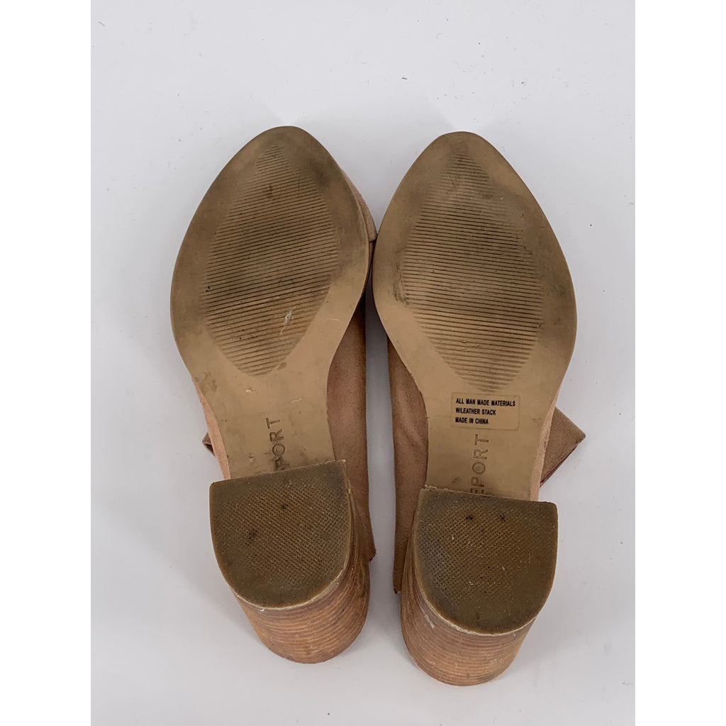 REPORT Women's Tan Suede Tisha Pointed-Toe Block Stacked-Heel Mules SZ 8.5