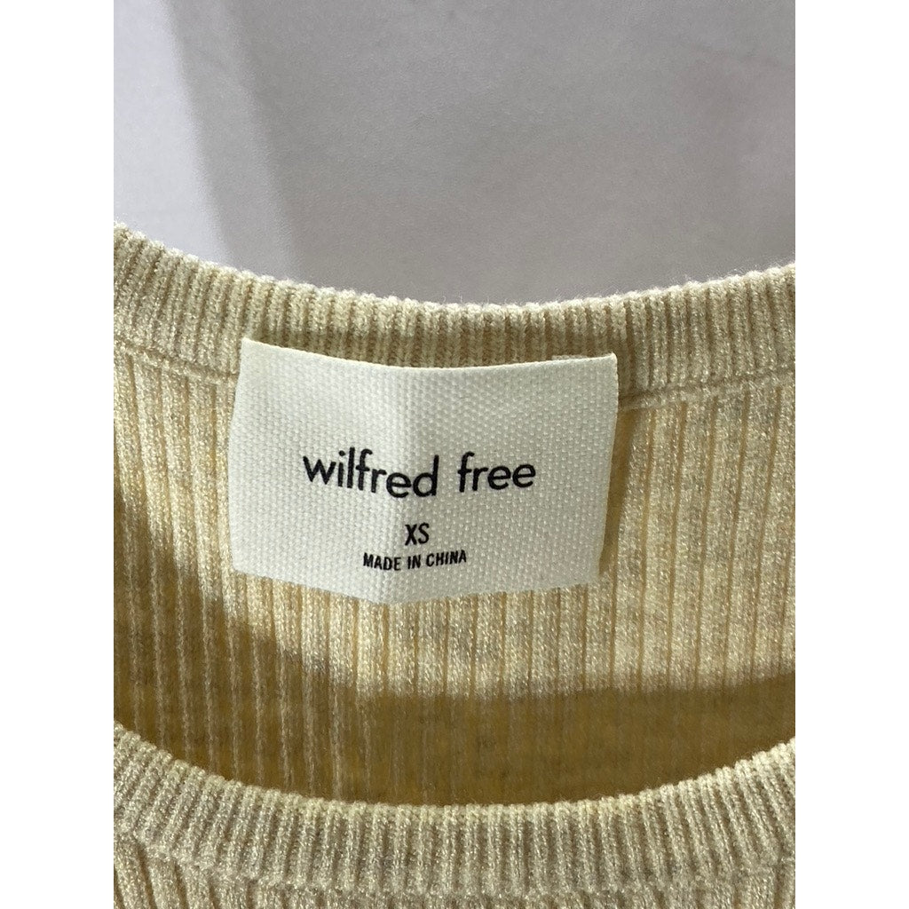 WILFRED FREE Women's Beige Cut-Out Crewneck Rib Knit Mini Tank Dress SZ XS