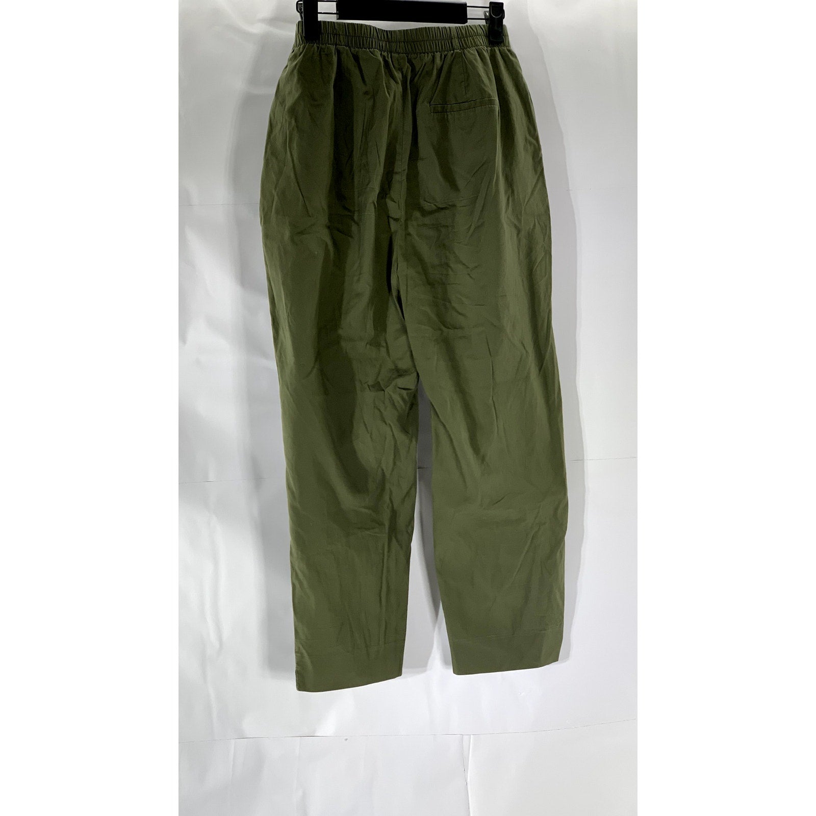 ZARA BASIC COLLECTION Women's Olive Green Straight-Leg Cotton Paperbag Pant SZ M