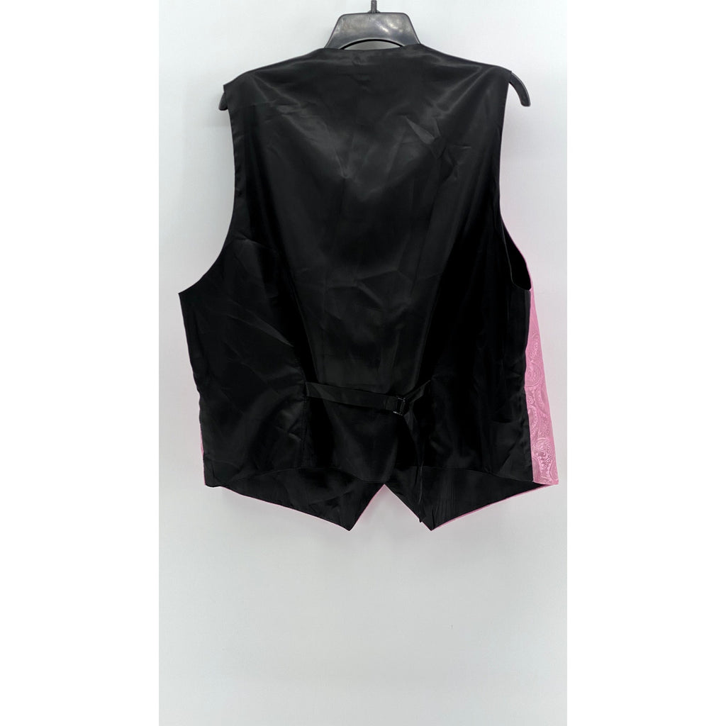 HISDERN Men's Black-Pink Paisley Print 5-Button Suit Vest SZ XL