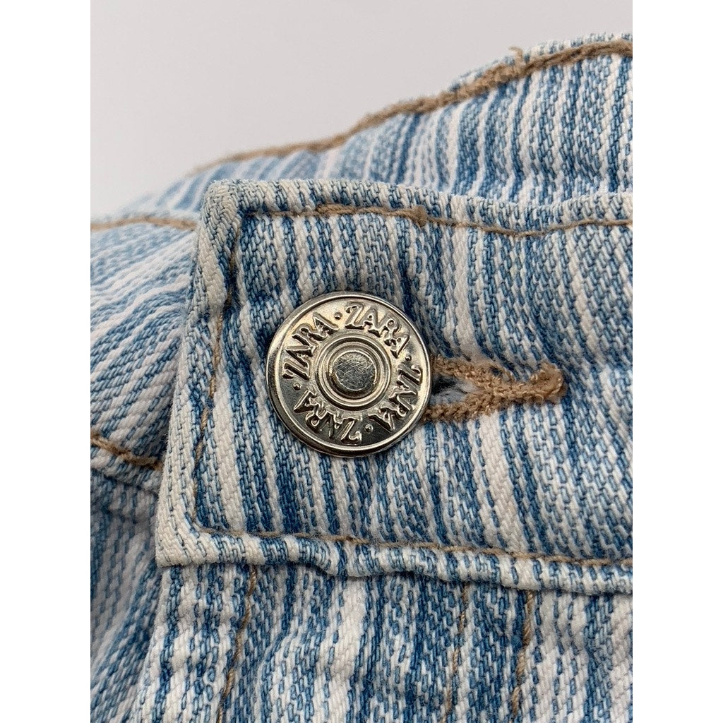 ZARA Women’s Blue-White Striped High-Rise Denim Casual Shorts SZ 27