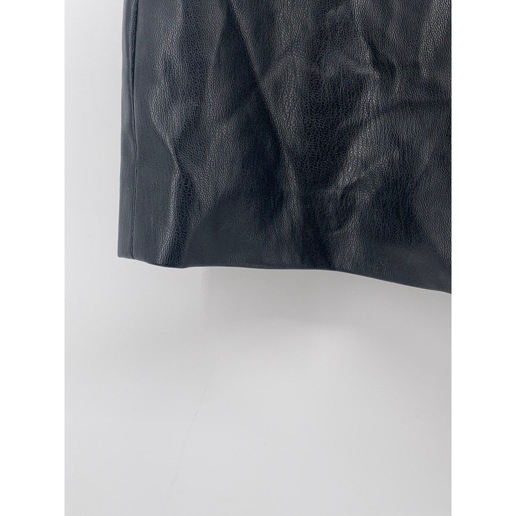 ZARA Women's Black Faux-Leather A-Line Grunge Mini Skirt SZ M