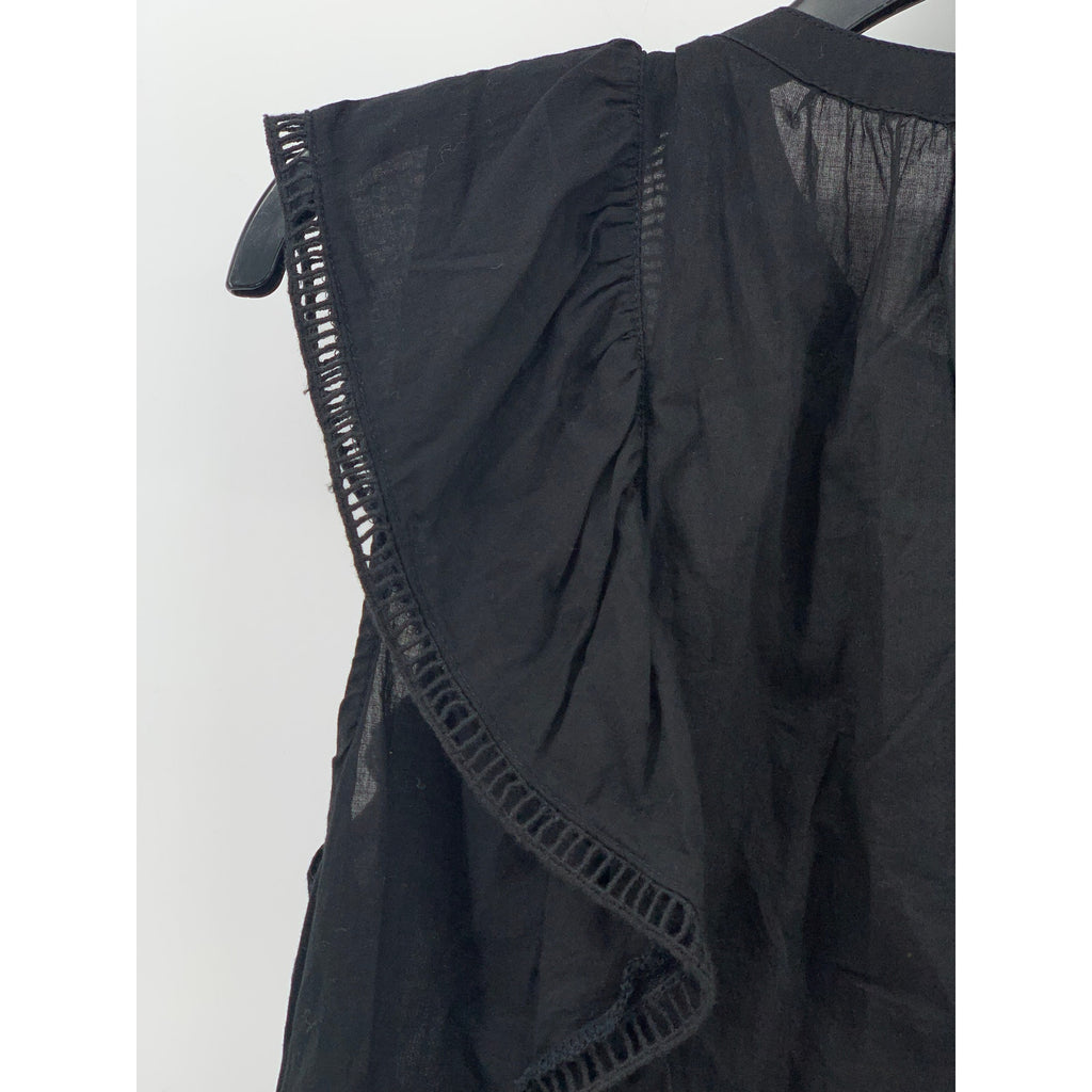 GAP Women's Black Flutter Short Sleeve Eyelet Pleated Half-Button Top SZ S