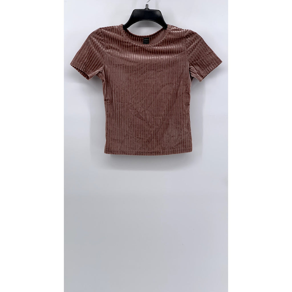 SHEIN Women's Pink Rib Velvet Crewneck Short Sleeve Top SZ 4