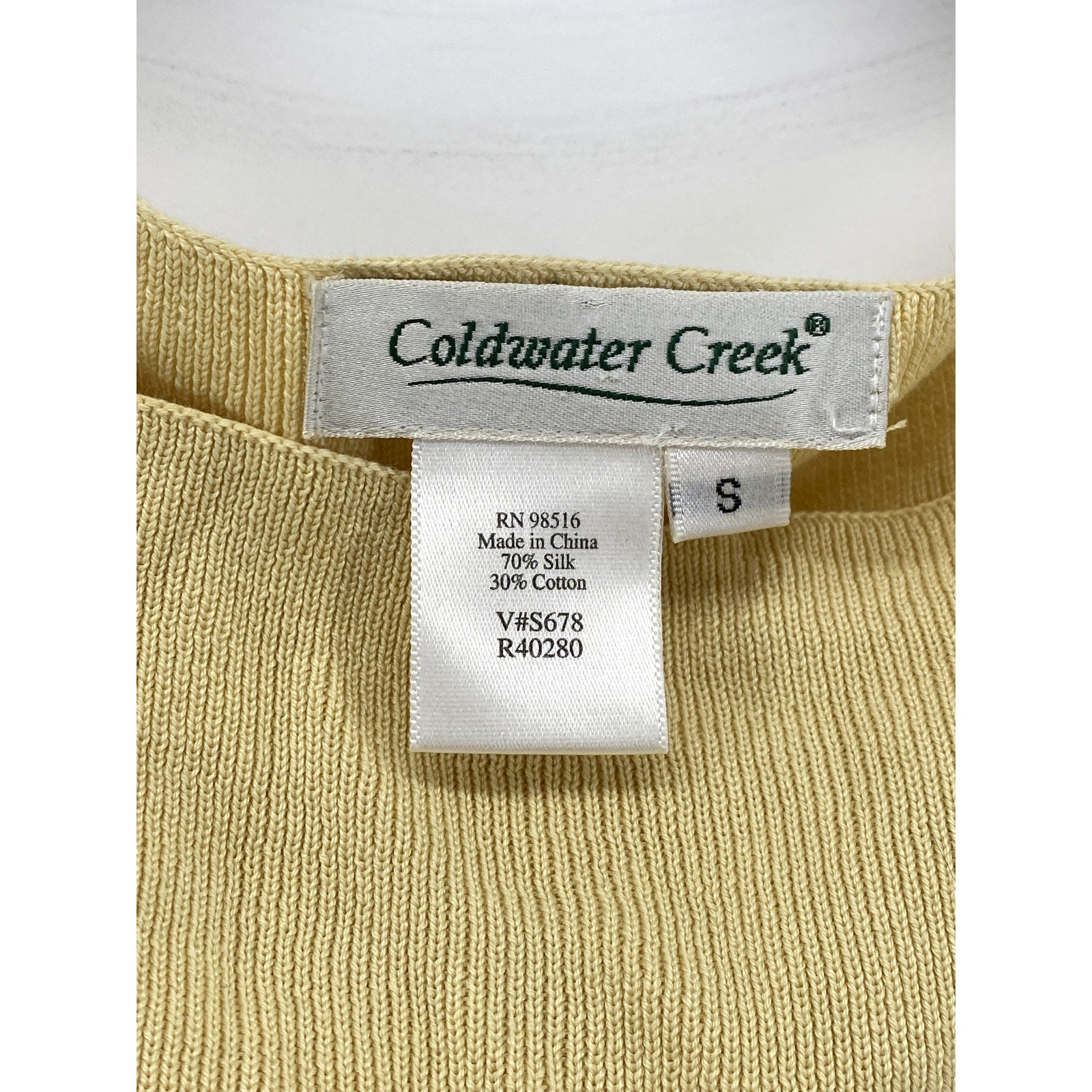 COLDWATER CREEK Women's Yellow Silk-Cotton High-Neck Knit Sleeveless Top SZ S