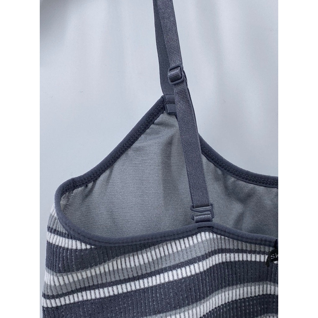 SKINNYGIRL Women’s Gray Striped Scoop-Neck Spaghetti Strap Cropped Tank Top SZ M