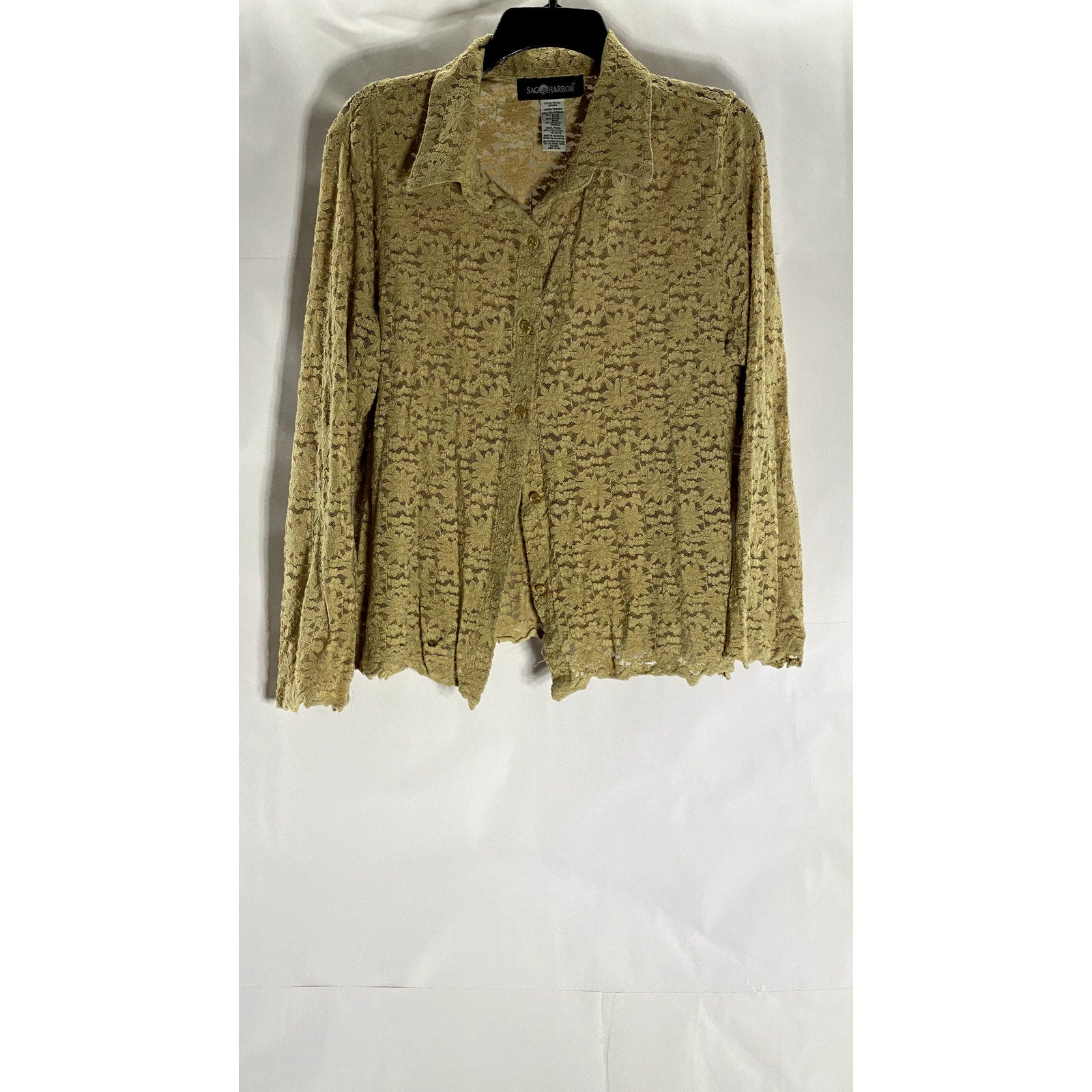 SAG HARBOR Women's Tan Floral Lace Button-Up Long Sleeve Top SZ XS