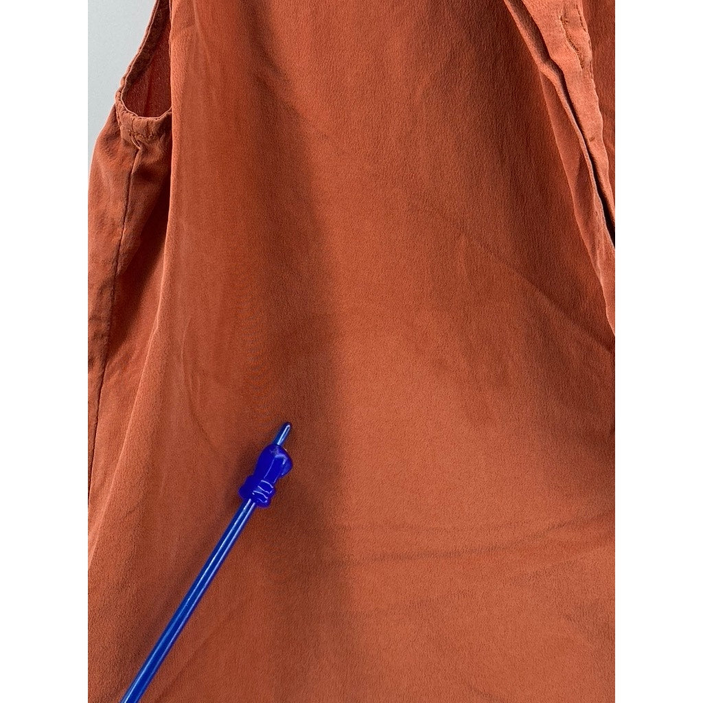 UNIQLO Women's Rust Orange Silk Spilt-Neck Sleeveless A-Line Mini Dress SZ S