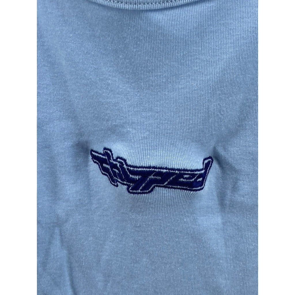 BELLA + CANVAS Women's Light Blue Embroidered Logo Stretch-Fit Cropped Tank SZ S