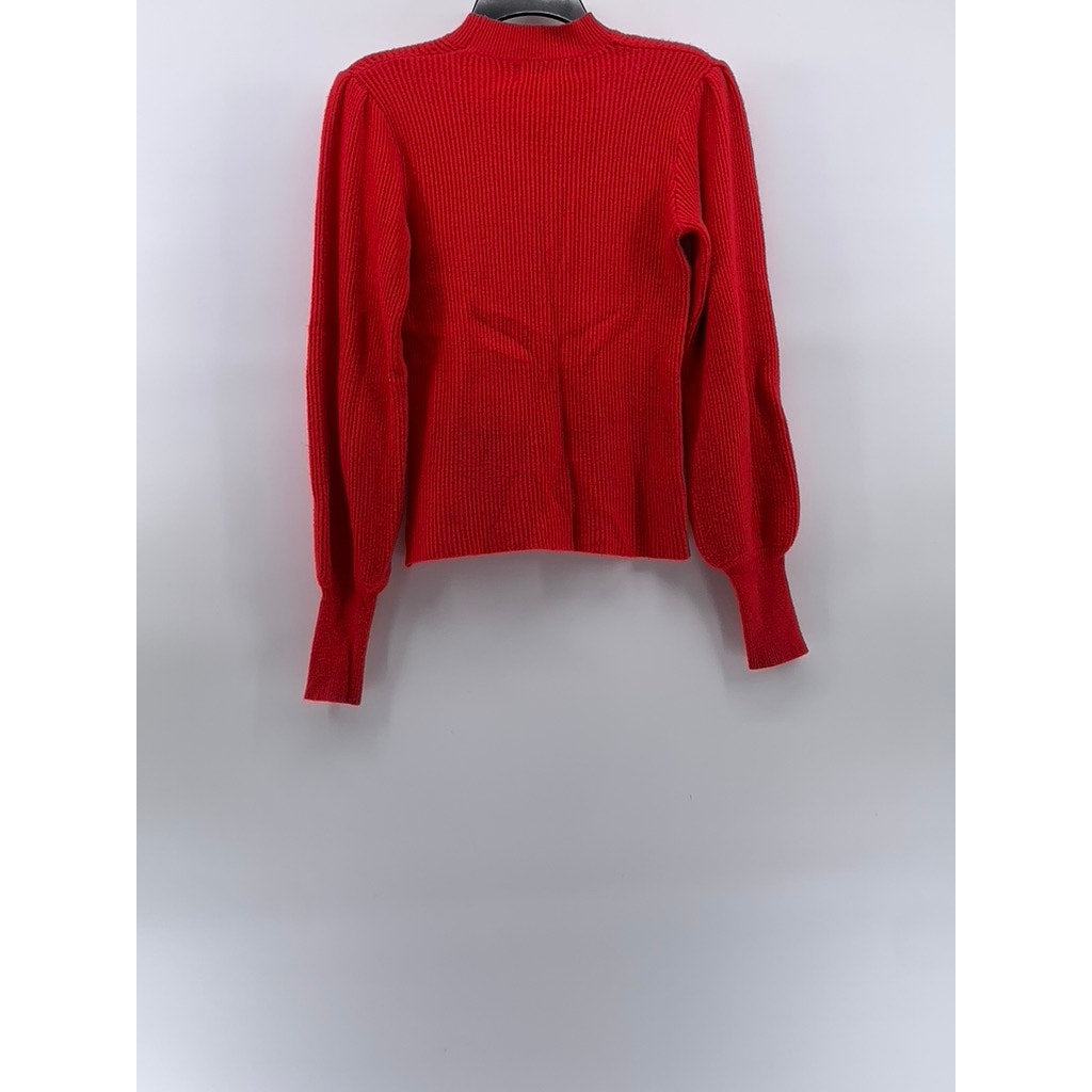LINE & DOT Women's Bright Red Knit Mock-Neck Long Balloon Sleeve Sweater SZ XS