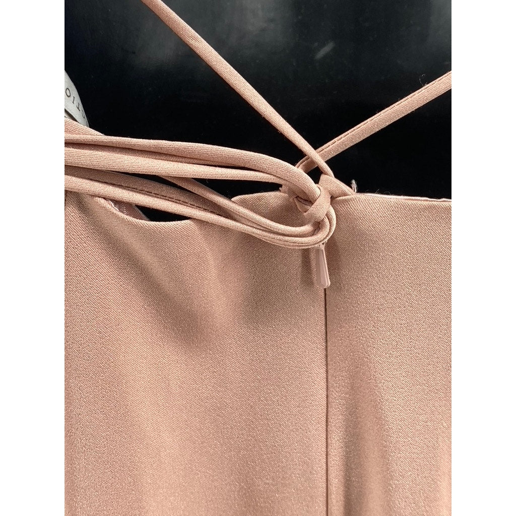 UNBRANDED Women's Pastel Pink Strappy Open-Back Halter Maxi Dress SZ S