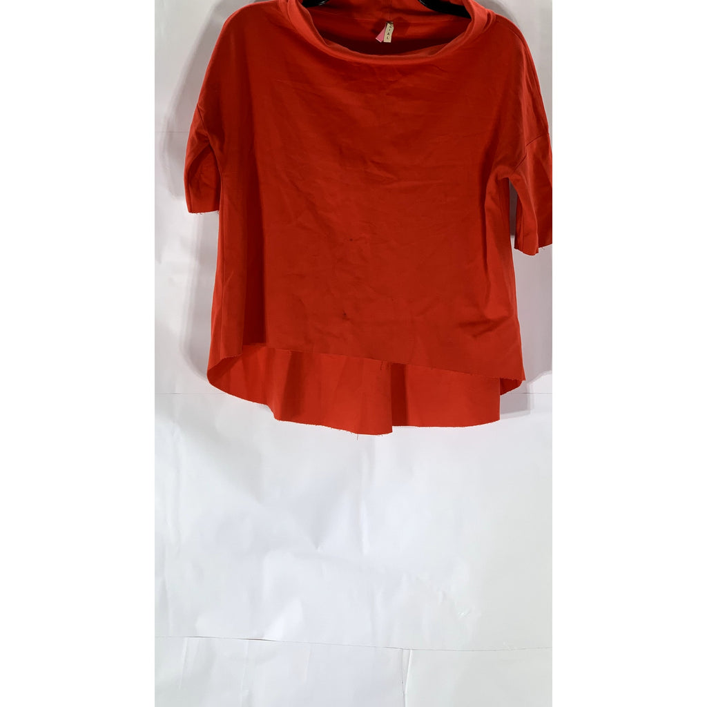 IMPERIAL Women's Red Solid Boatneck Short Sleeve Hi-Lo Hem Top SZ M