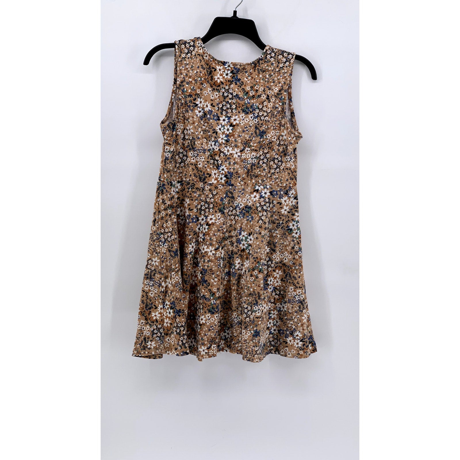 KNIT WORKS Girls' Tan Ditsy Floral Sleeveless Mini Dress SZ L