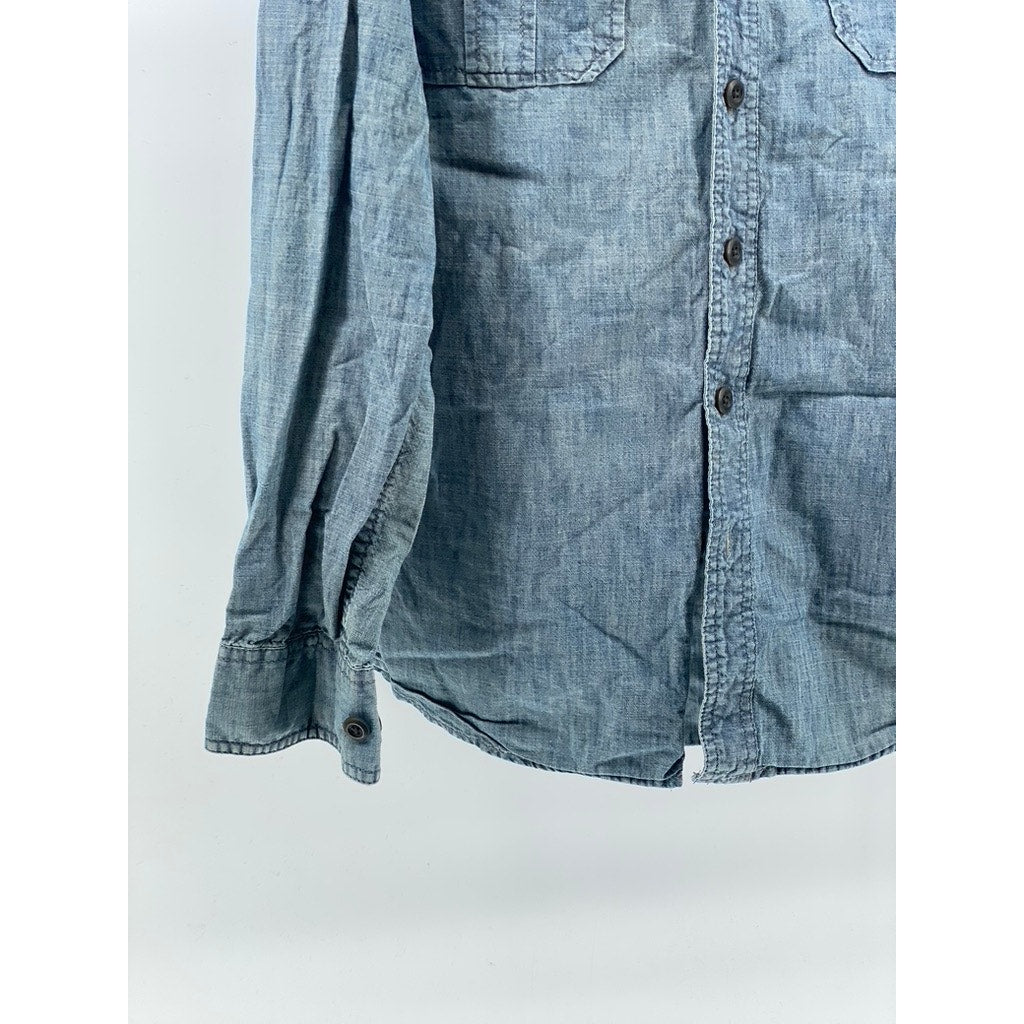 EDDIE BAUER Men's Vintage Blue Tall Chambray Button-Up Long Sleeve Shirt SZ M/T